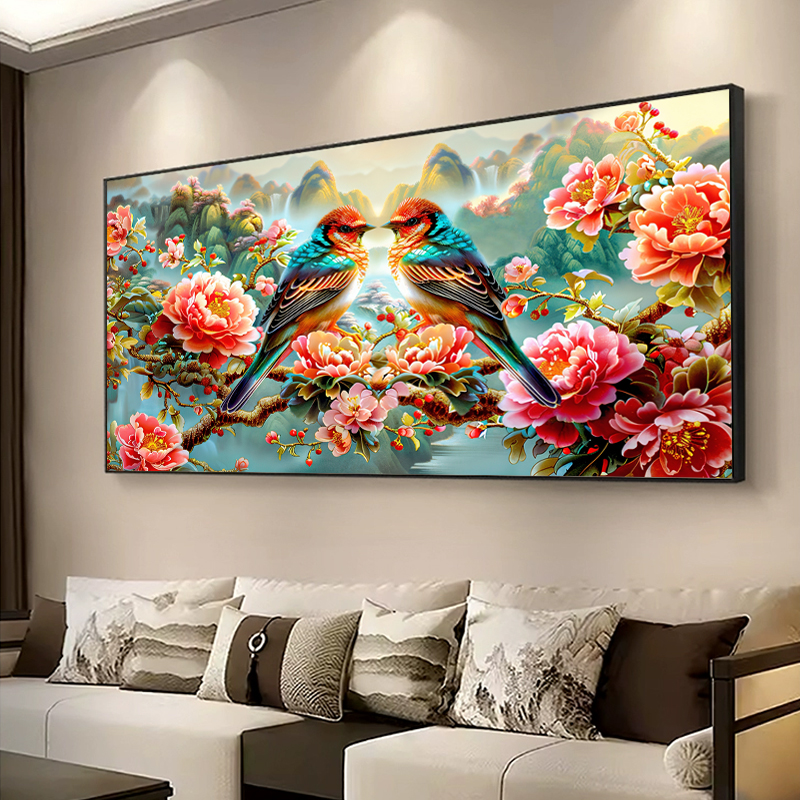 喜鹊登枝十字绣2024新款绣高端客厅卧室高级感牡丹花开富贵自己绣