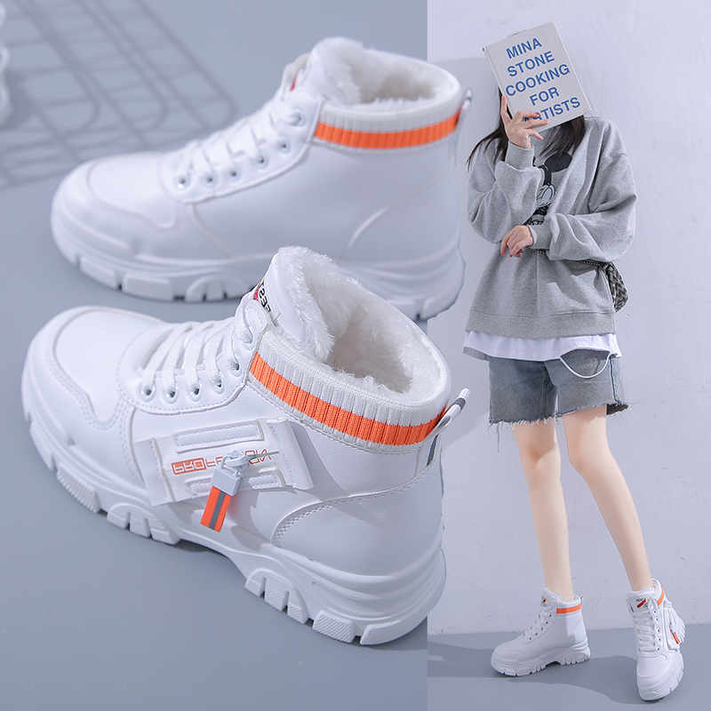 回力瑞韩版加绒马丁靴女2023冬季新款保暖学生雪地靴厚底加厚棉鞋