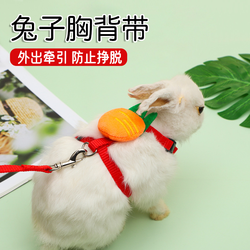  【奇妙妙】兔子胸背带宠物牵引绳卡通工字型胸背带外出遛兔绳子  