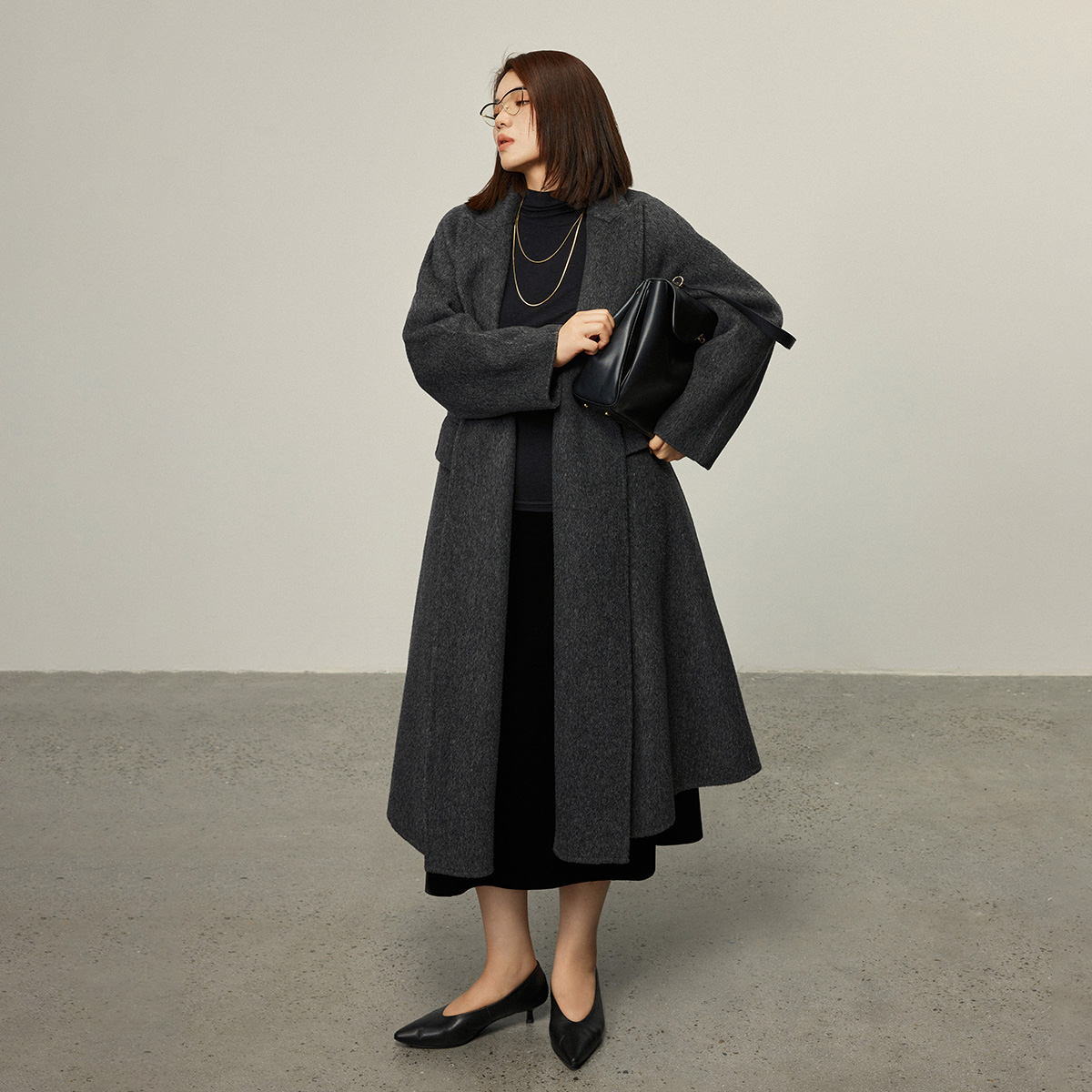 【折扣款】PLUSMALL 纽约星期天 混纺翻领双面呢外套PPPP2410015