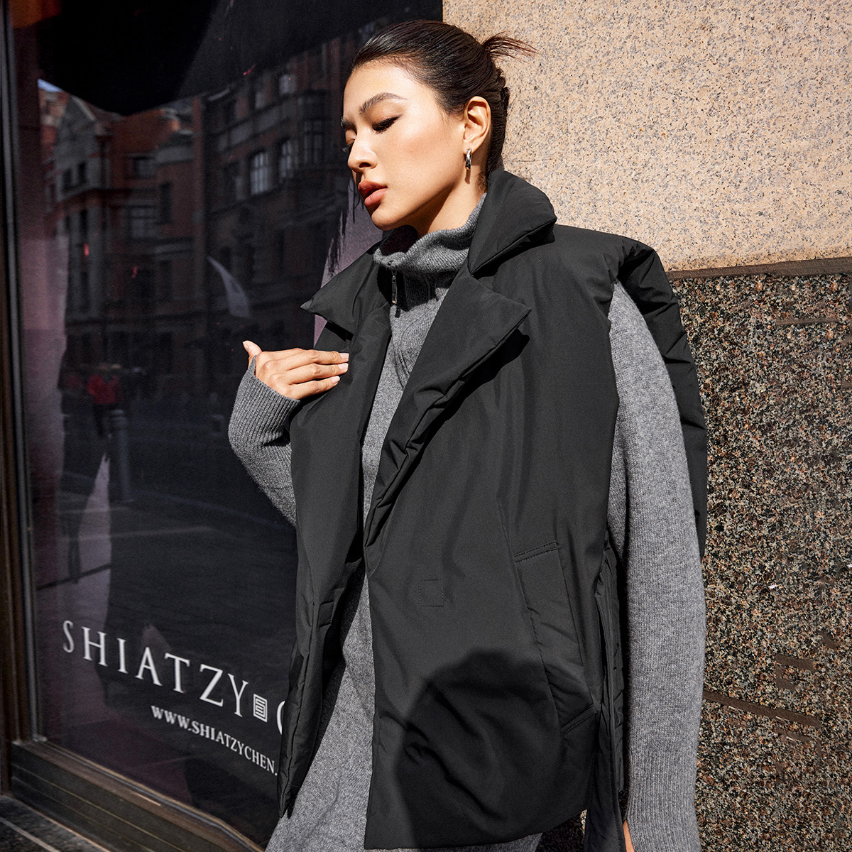 【折扣款】PLUSMALL 小暖炉羽绒 90白鸭绒翻领羽绒马甲PPPP2410042