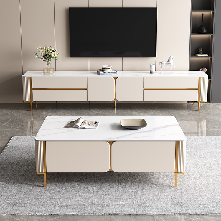 唯美思家简约现代轻奢岩板茶几电视机柜组合新款客厅地柜奶油风