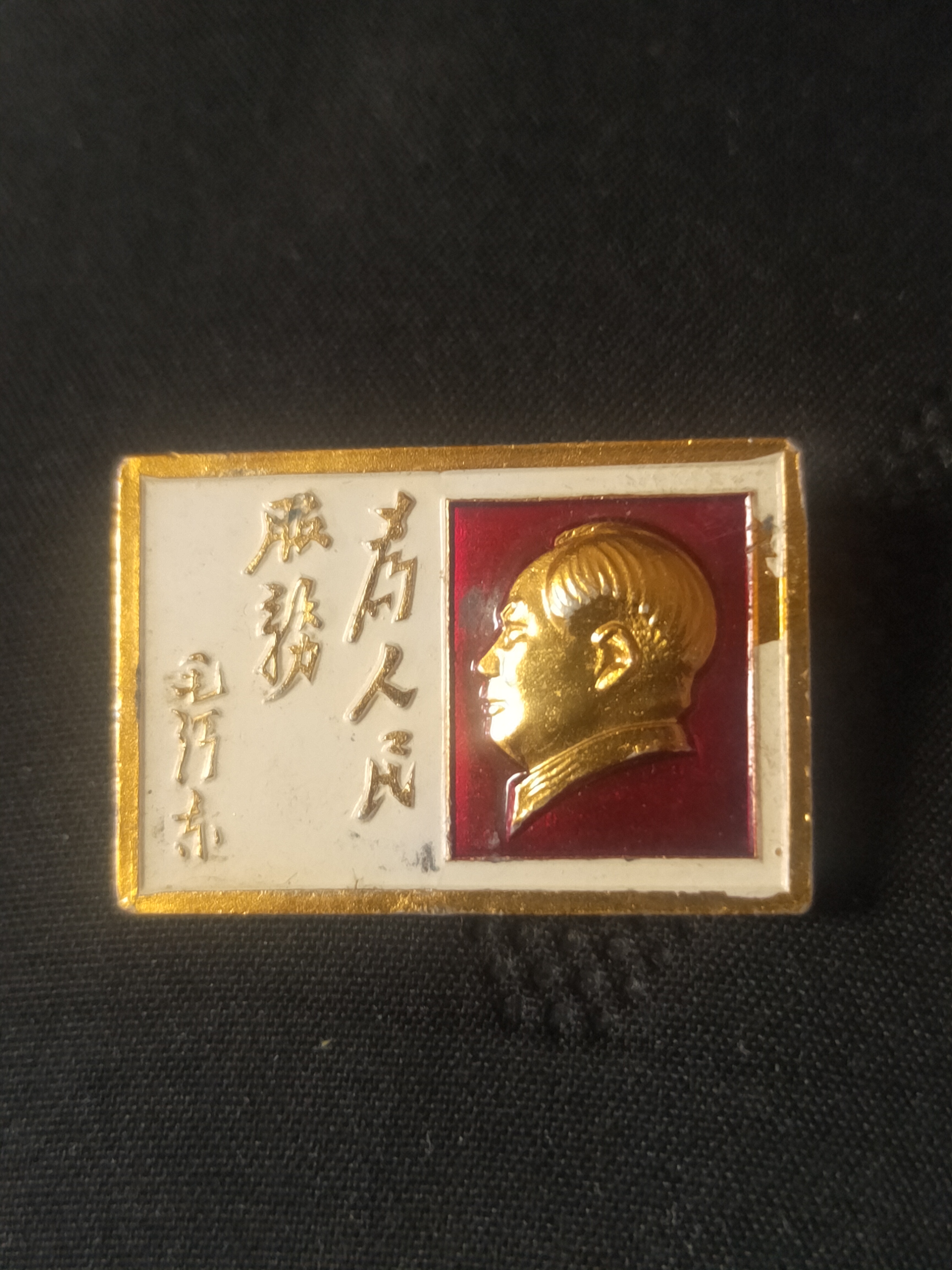 为人民服务佩戴铝像章