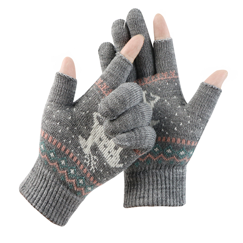 薄款女露指冬季保暖成人学生写字漏二指触摸屏韩版分指卡通暖薄款