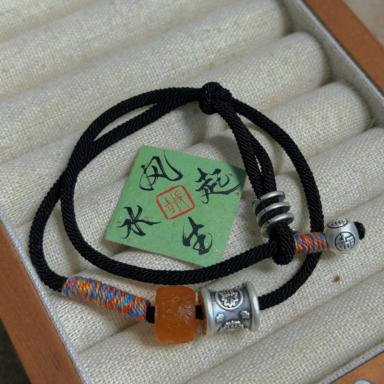 足银手链 大喜原创 足银转经轮双圈编织编绳纯手工手链时尚简约