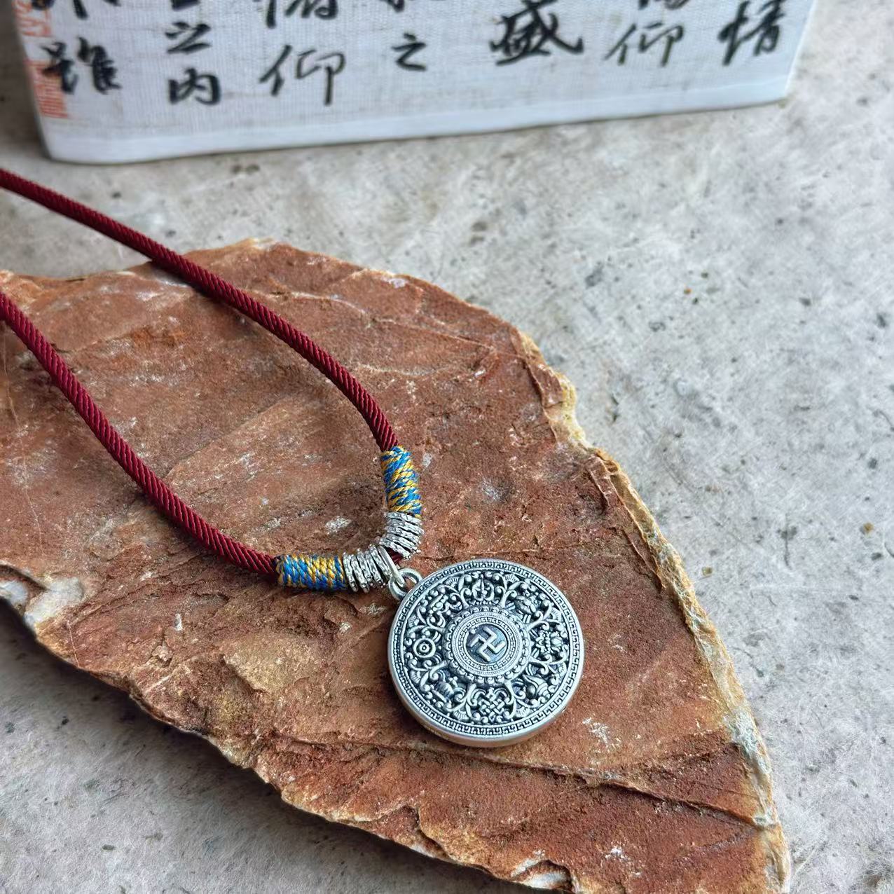 吊坠足银 大喜原创【八宝罗盘】福字吊坠古法银项链国风精致百搭