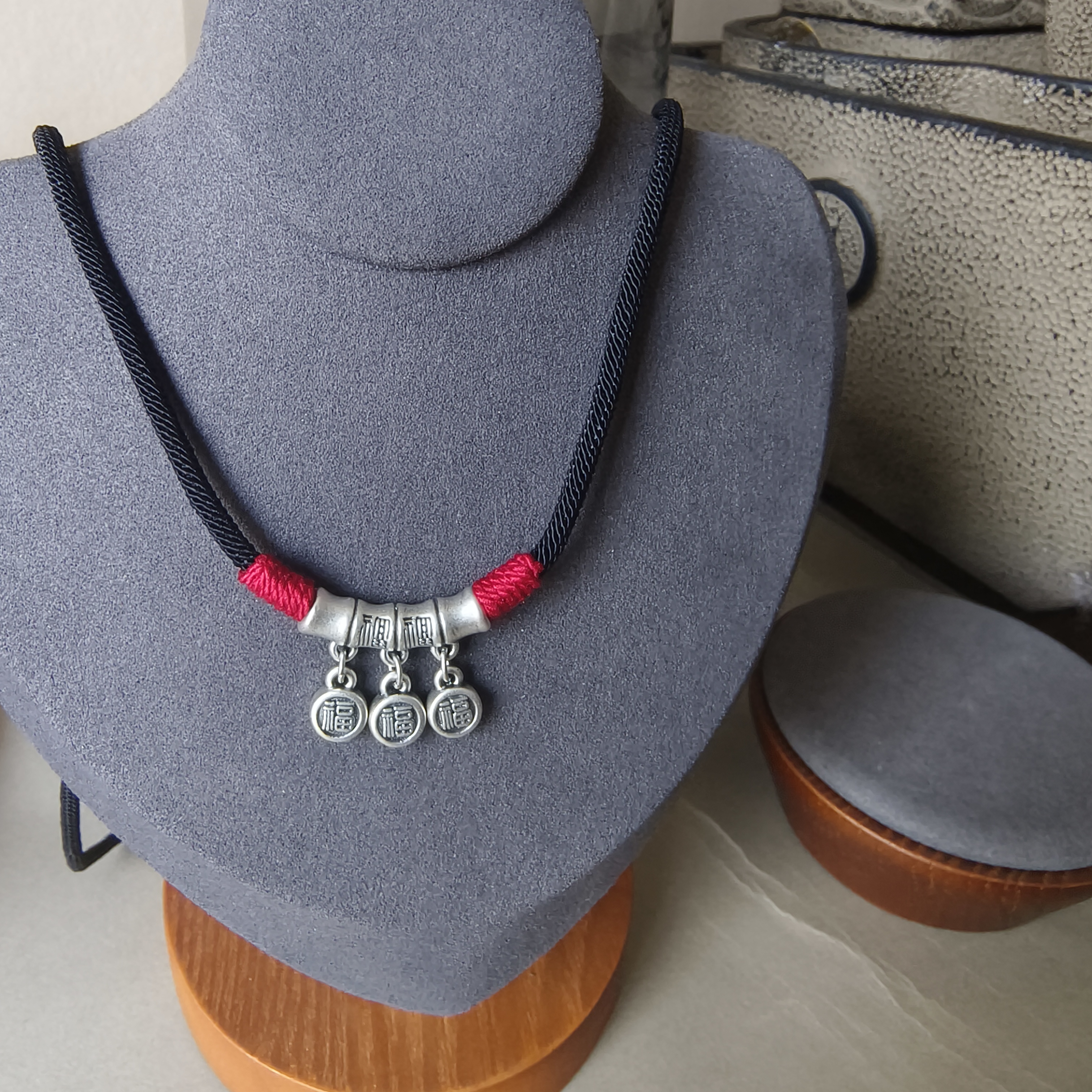 吊坠足银布艺 大喜原创手工编织【福气满满项链】吊坠简约时尚项链