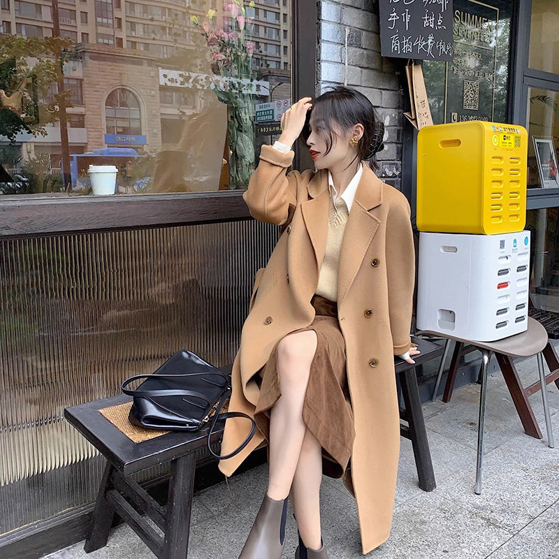 2023流行秋冬中长款双面绒毛呢外套女高档洋气显瘦小个子呢子大衣