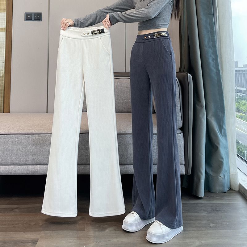 欧棉绒微喇叭裤女秋秋冬季2023新款爆款窄版雪尼尔直筒休闲加绒裤