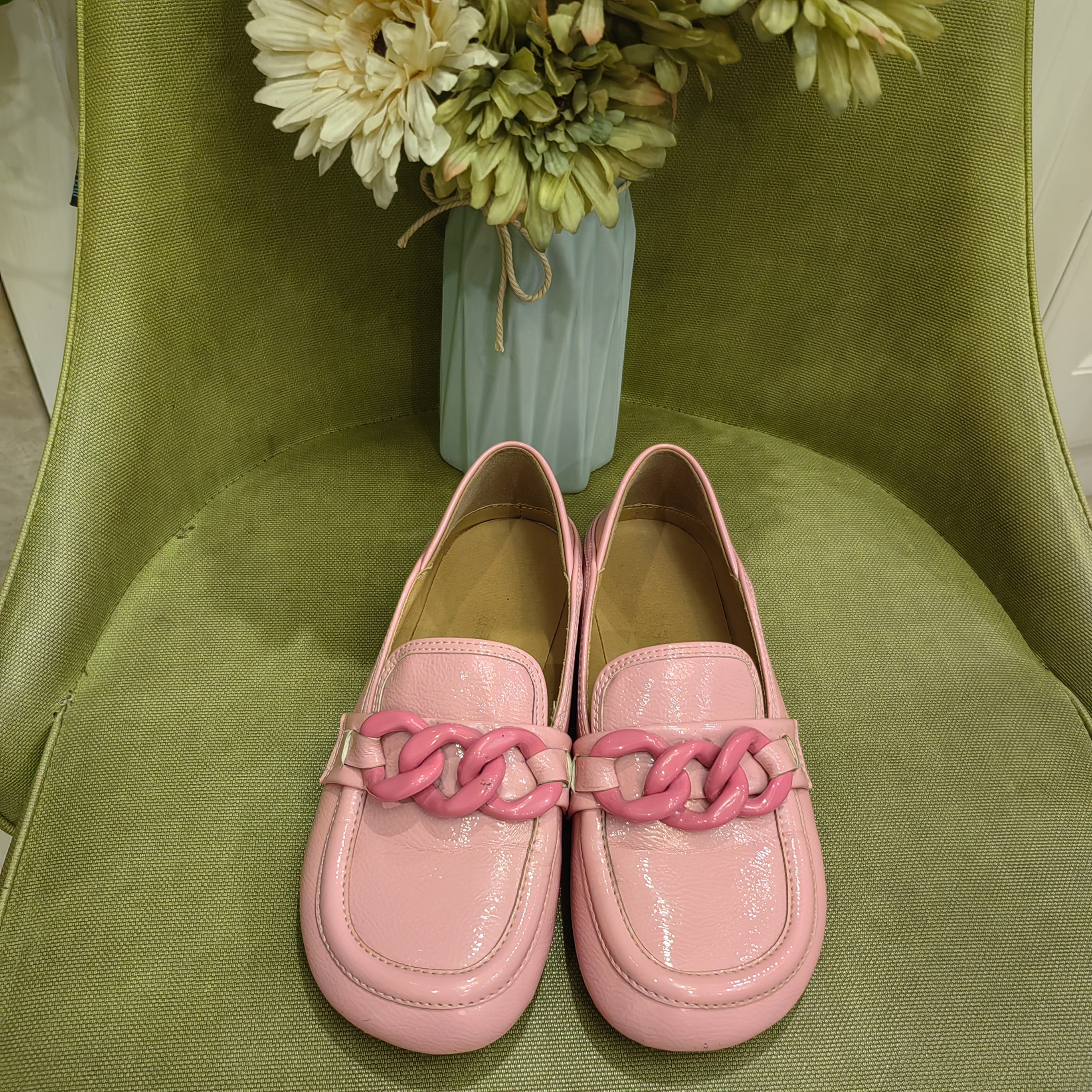 韩版时尚彩色漆皮休闲豆豆鞋