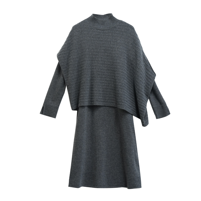 丽某莫精选女装新款洋气通勤气质灰色女连衣裙-2090