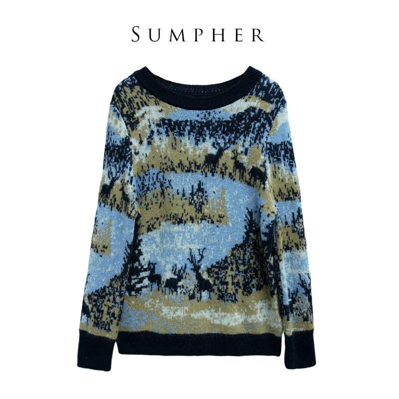 华人某杰精选女装新款洋气休闲女蓝色花上衣-2060