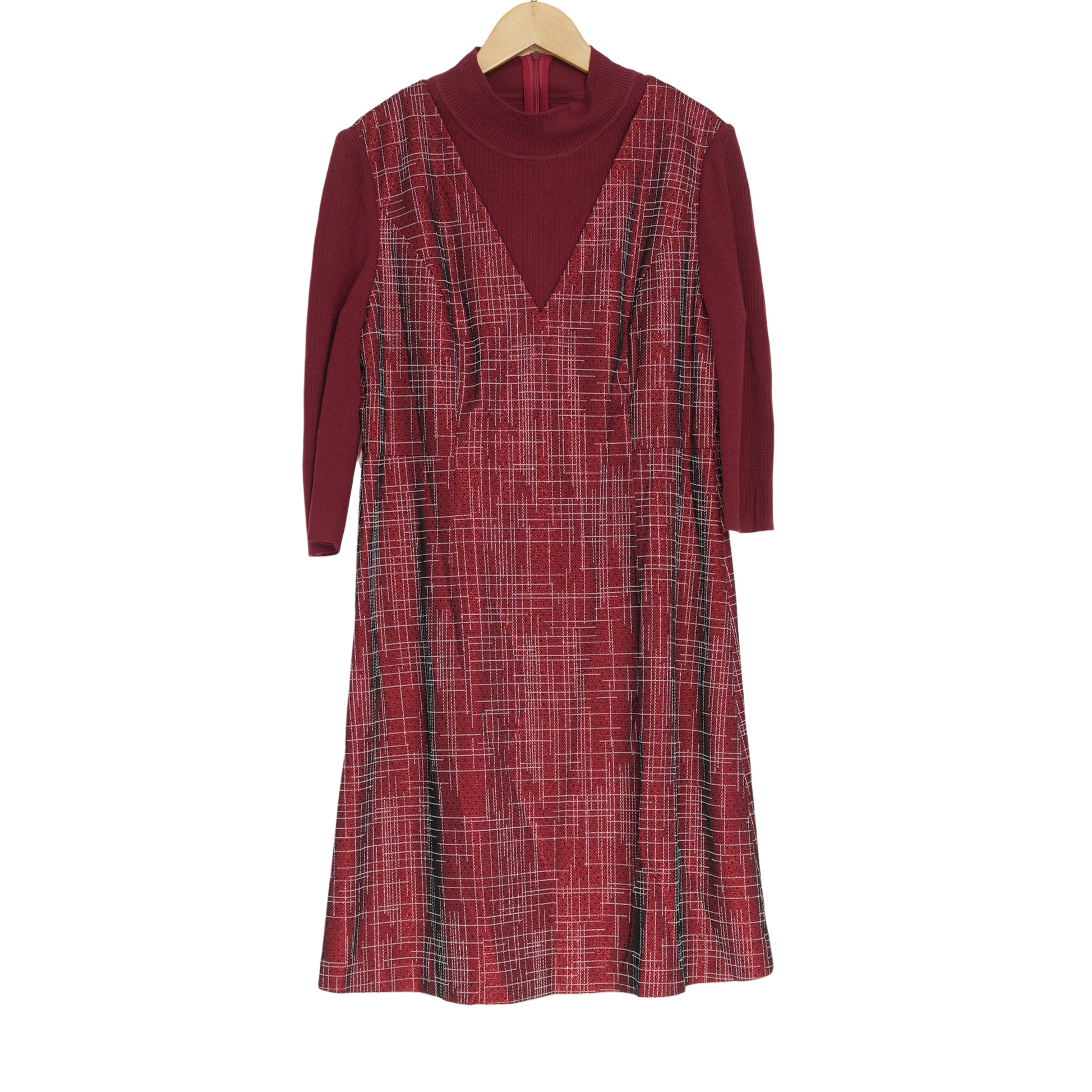 MT姿女装新款洋气通勤女红格连衣裙-15157