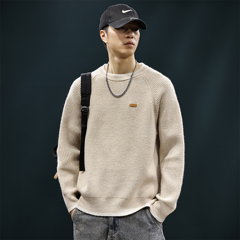 设计感假两件圆领毛衣男秋冬季宽松慵懒百搭休闲长袖针织衫