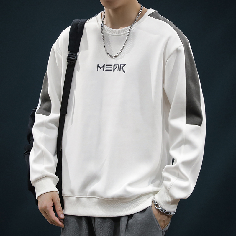 男卫衣秋冬款宽松休闲打底衫圆领长袖插肩刺绣撞色无帽潮流上衣