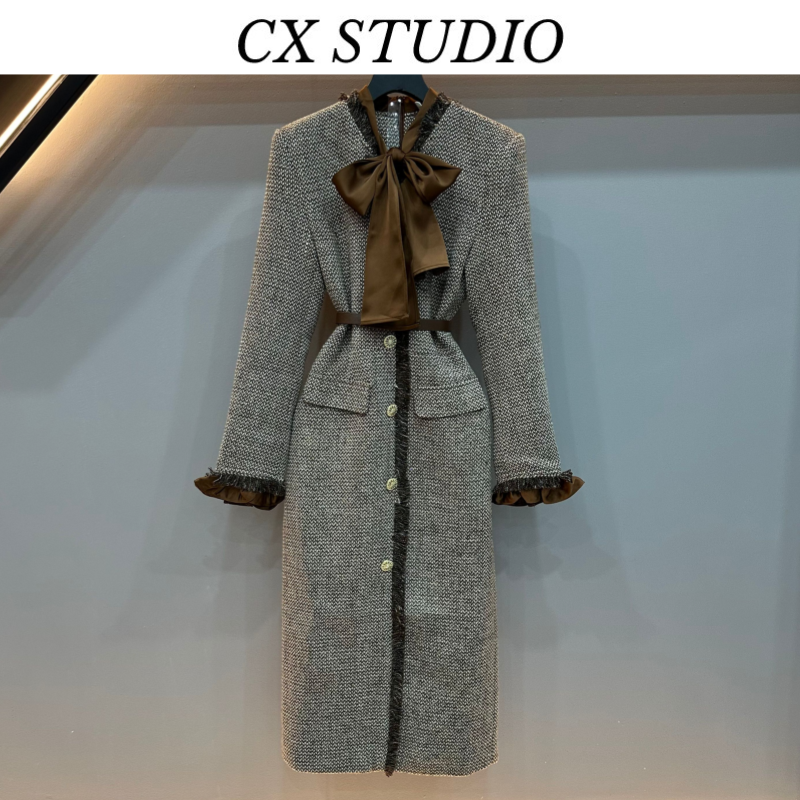 [QC]编码52 经典轻奢气质时尚秋季毛呢外套连衣裙(定制女装）TG362