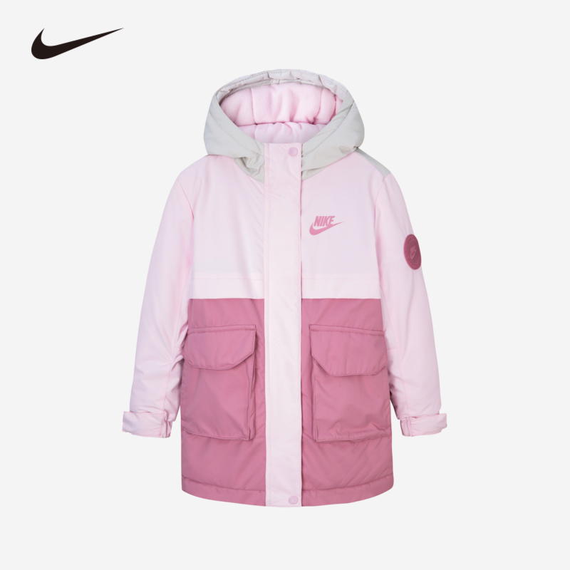 Nike耐克冬季女童装亲子时尚休闲中长款连帽保暖棉服 NKG-HO-K095