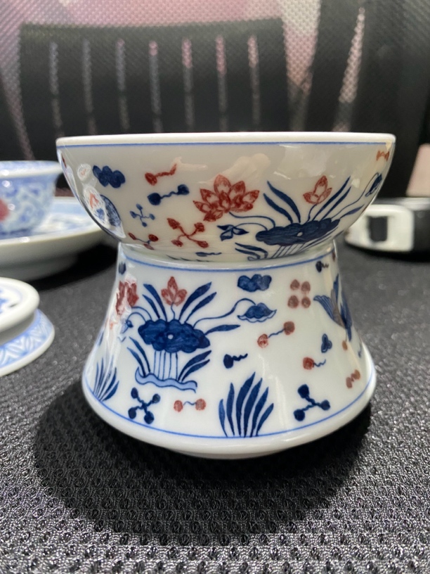 景德镇纯手工手绘青花釉里红鱼藻纹口径9高8.5两才茶滤茶漏