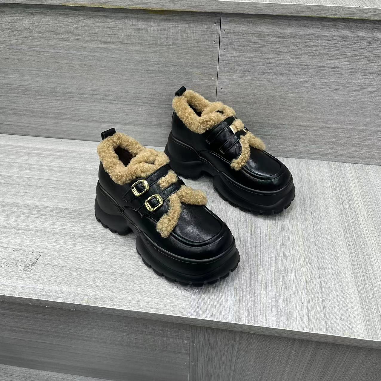 增高7.5CM 2023秋冬季新款保暖时尚休闲厚底增高乐福鞋女9253-2