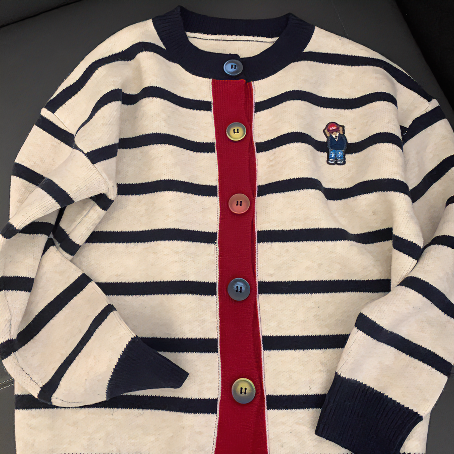 撞色复古条纹开衫毛衣外套女2025秋季新款韩系百搭显瘦针织衫上衣