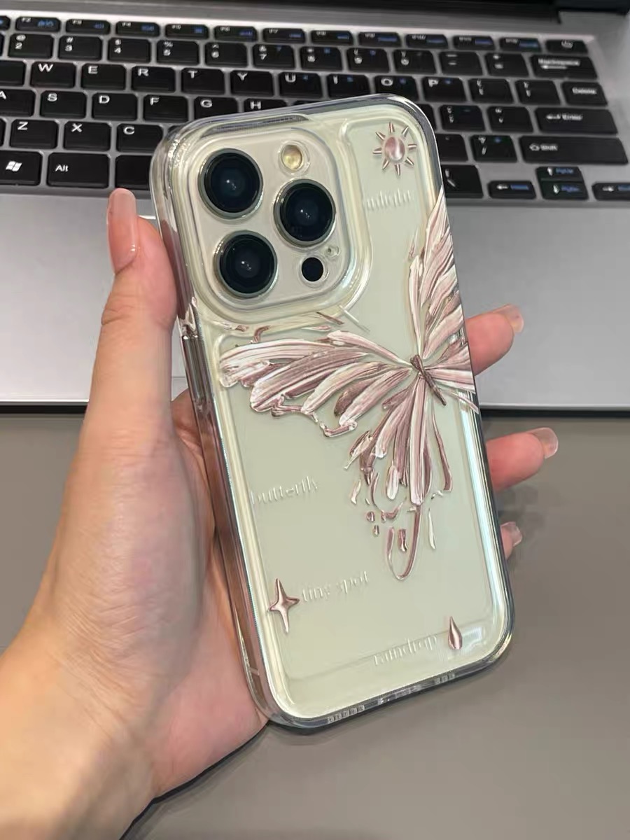 【八月】高级感粉色蝴蝶iPhone15promax苹果透明手工制作diy玩具