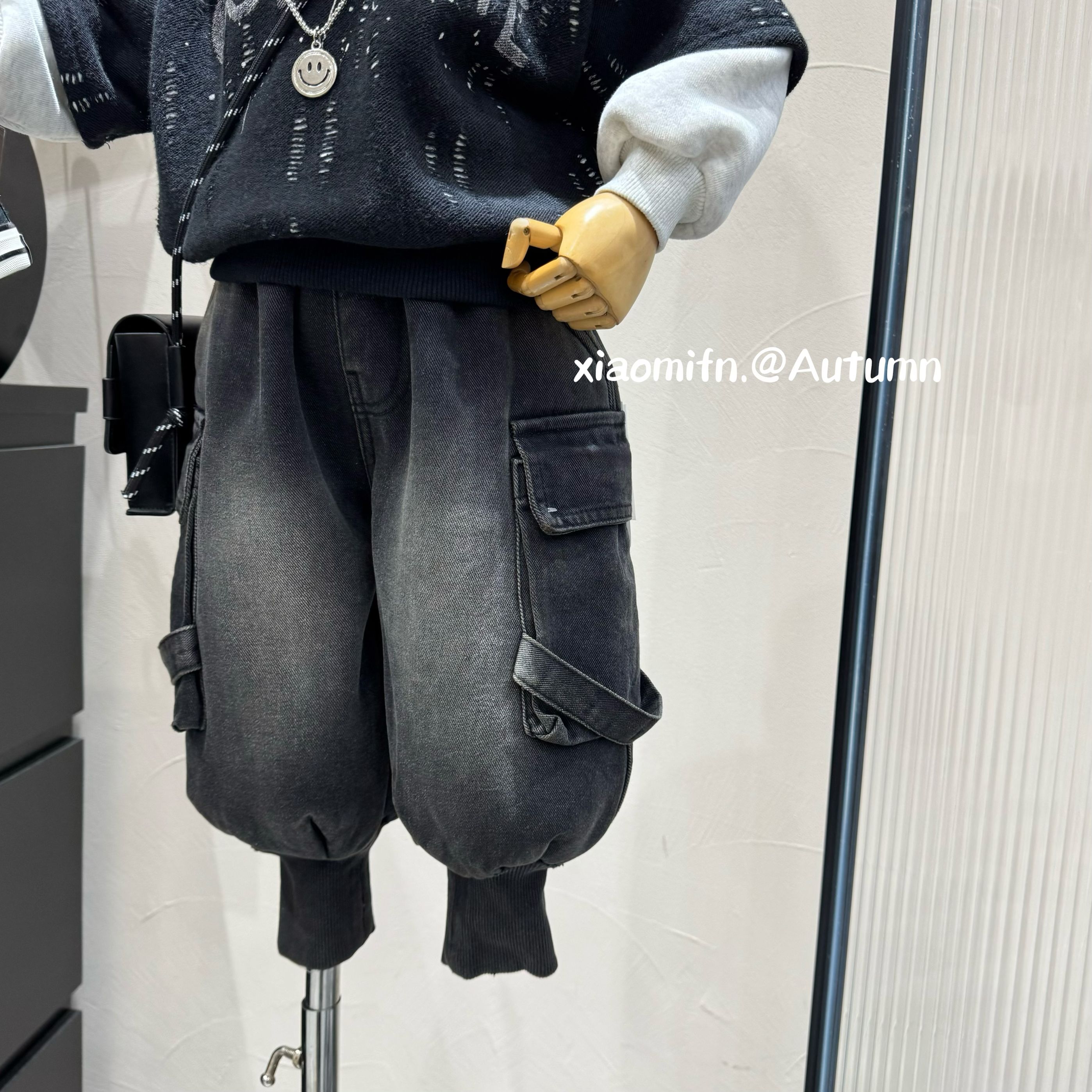 现货~做旧灯笼男童牛仔裤韩版男童2024秋冬时尚儿童洋气潮酷B1575