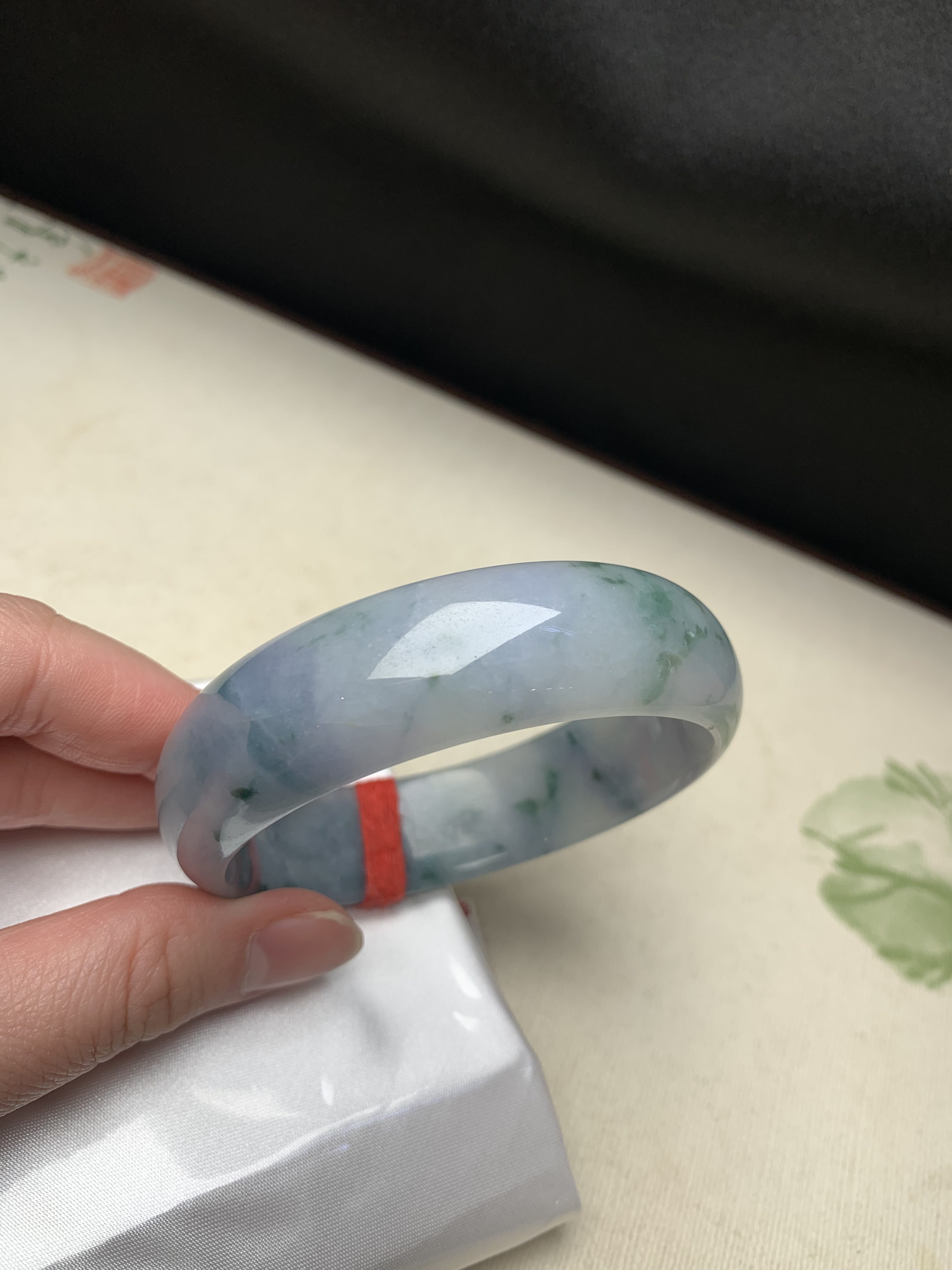 58.2圈口紫底飘花正圈天然缅甸翡翠手镯#货号2150