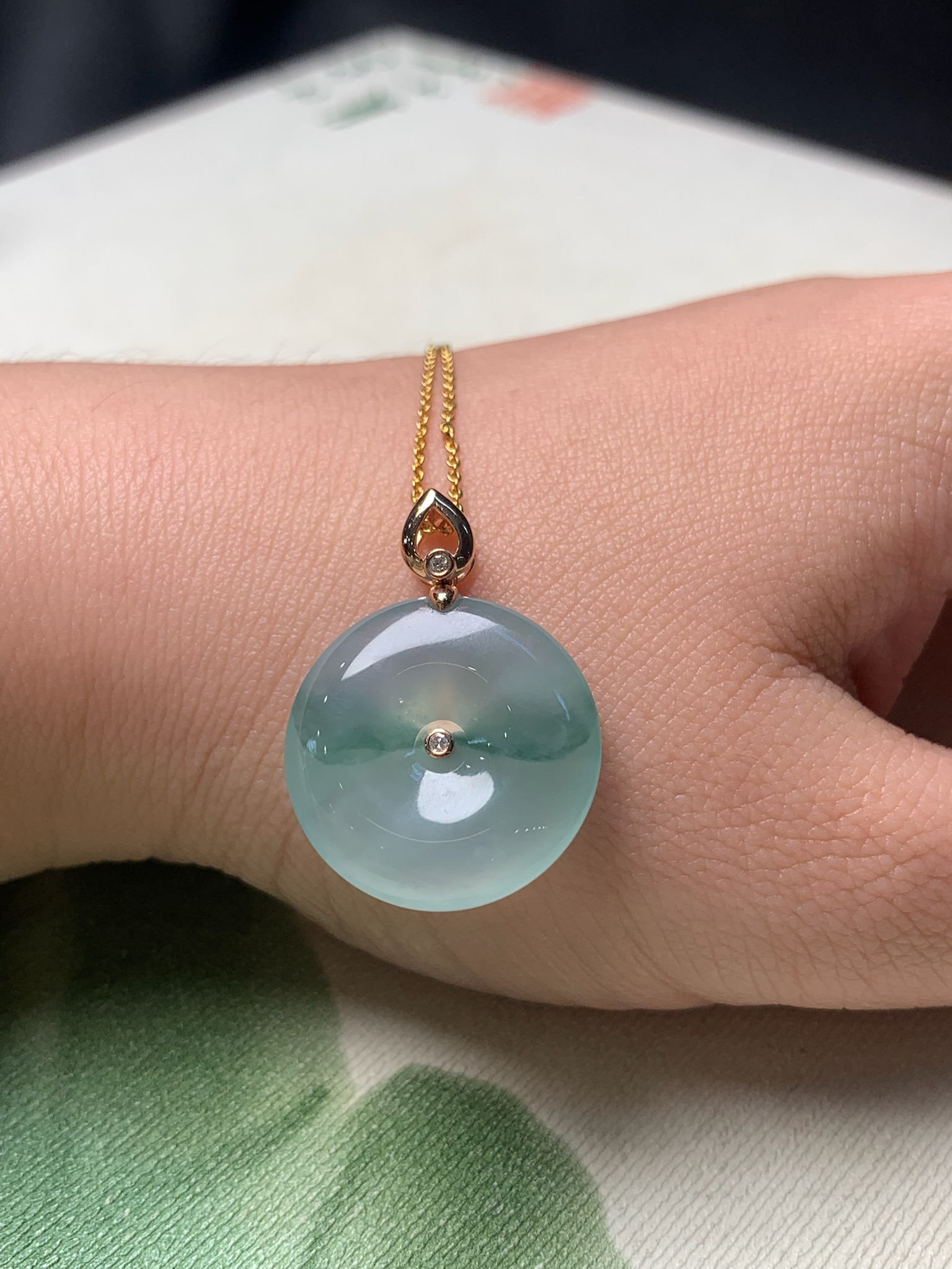 冰透飘花平安扣天然缅甸翡翠吊坠#货号0065