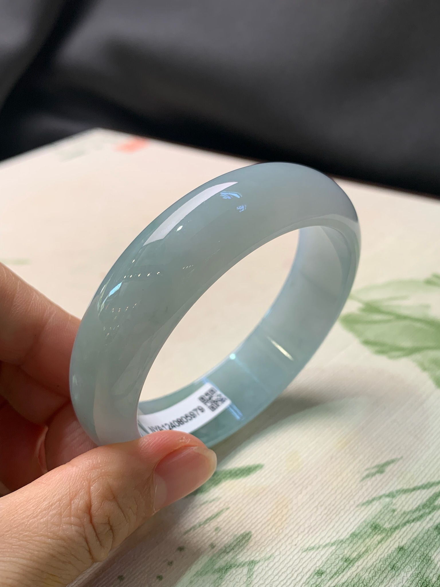 57.7圈口蓝水宽版轮胎正圈手镯天然缅甸翡翠#货号5979