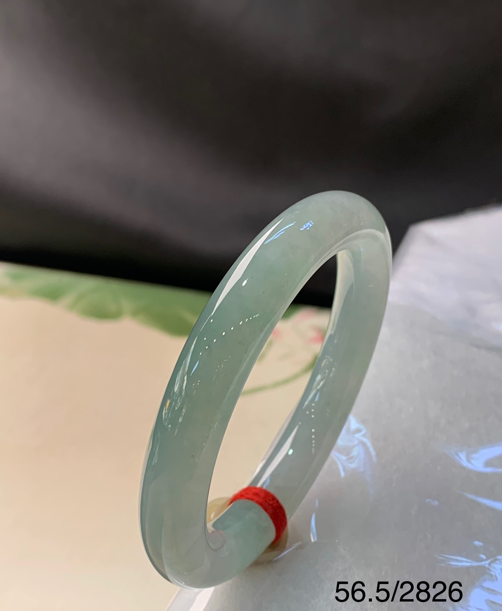 56.5圈口晴水冰圆条天然缅甸翡翠手镯#货号2826