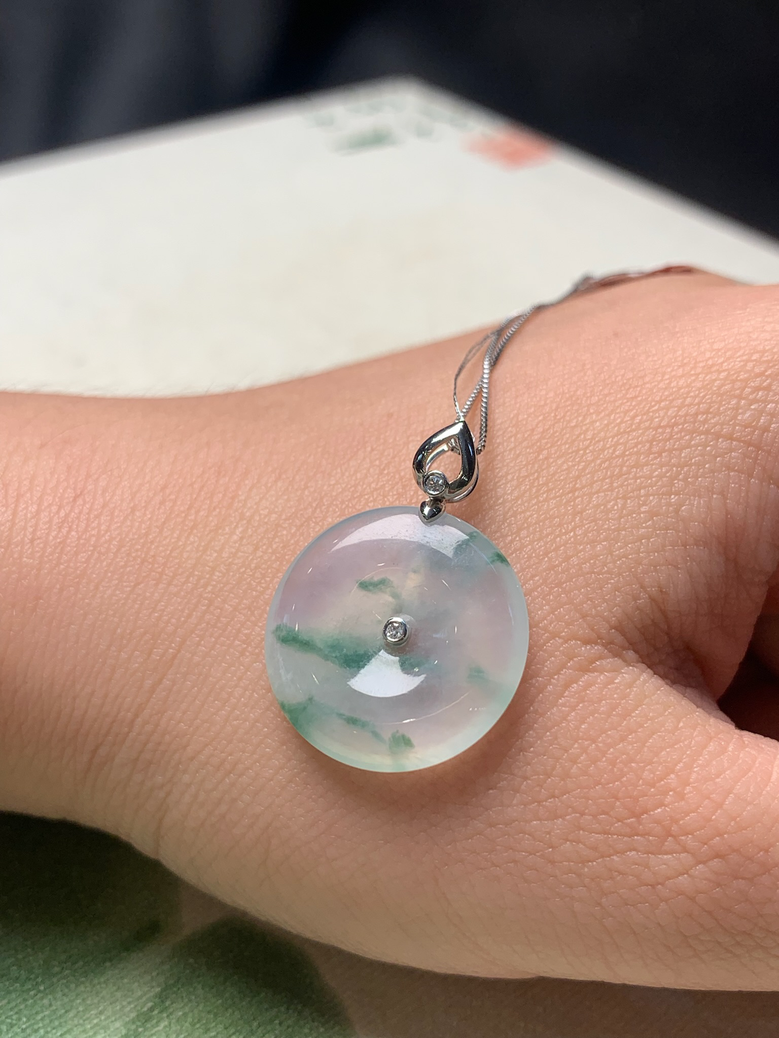 飘绿花冰种平安扣天然缅甸翡翠吊坠#货号0063