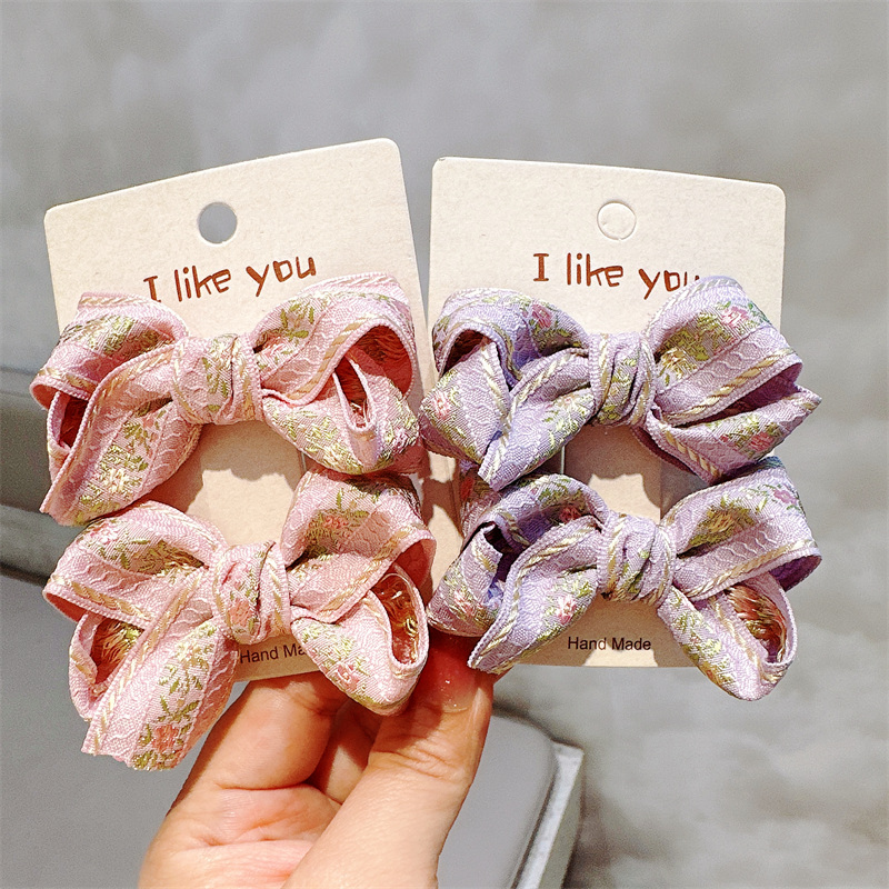 重手工扭叶蝴蝶结儿童发夹女宝宝百搭纯色顶夹公主边夹幼儿园头饰