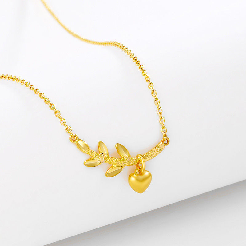 合金项链 时尚爱心叶子黄金色项链女轻奢气质简约锁骨链百搭礼物