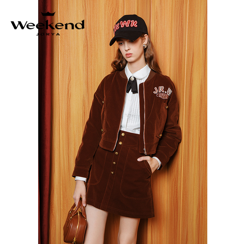 【雅丹风】卓雅周末冬季美式学院风字母灯芯绒棒球服短外套EJWDDZ54