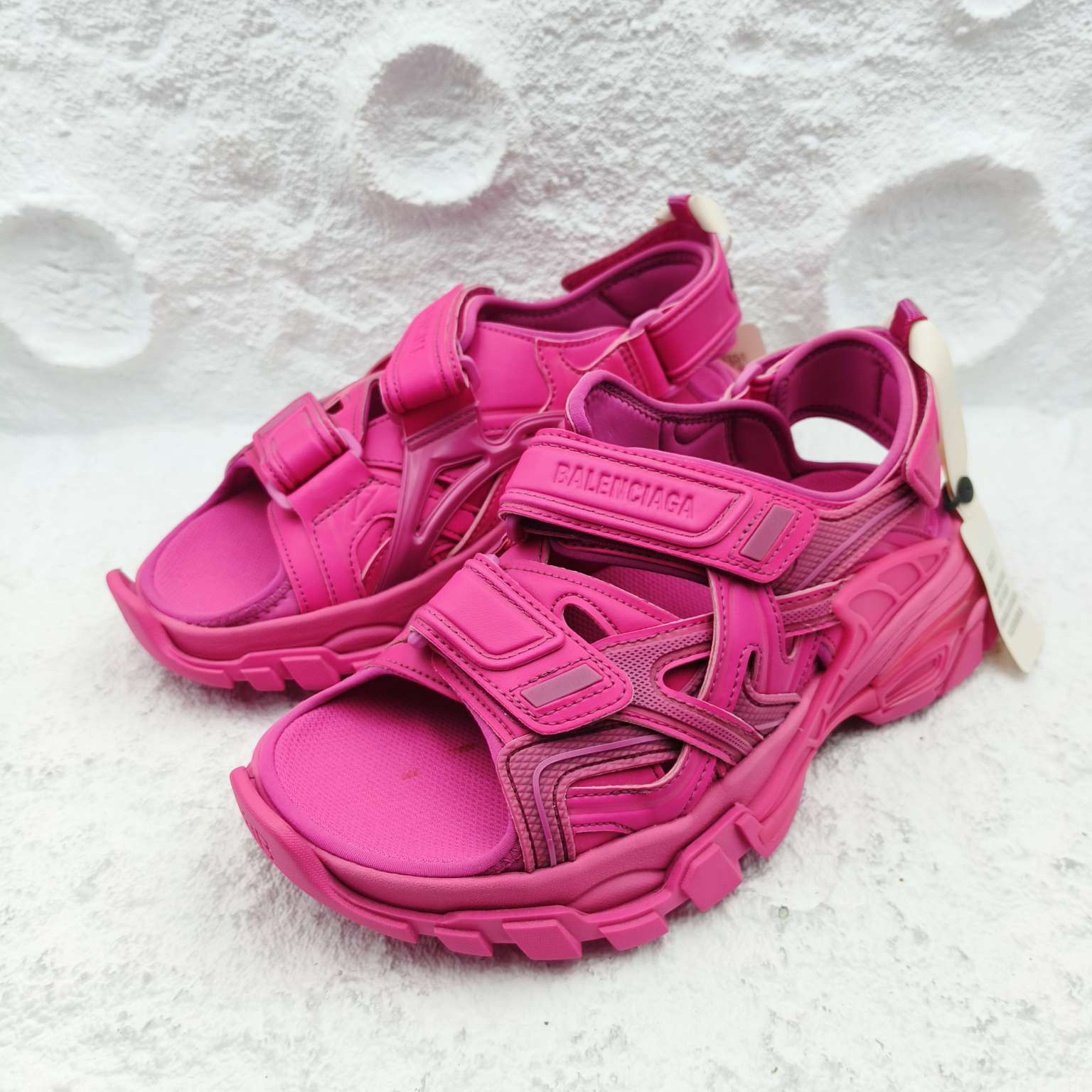 99新 Balenciaga/巴黎世家 track/玫粉色沙滩鞋女士凉鞋/37码