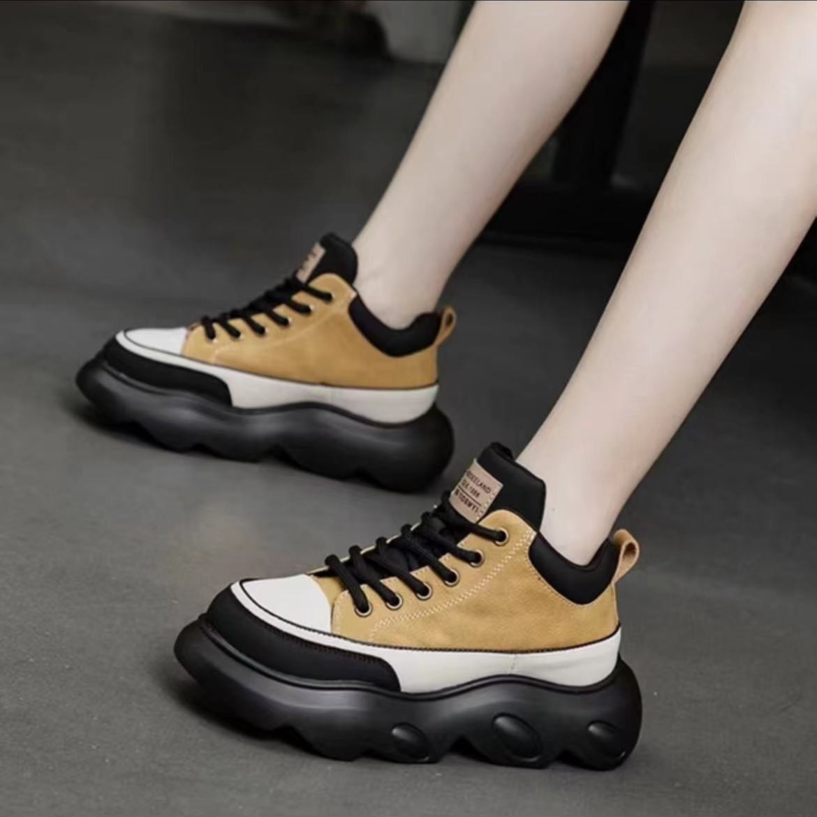 女鞋单鞋皮鞋女靴百搭真皮增高老爹鞋厚底高帮