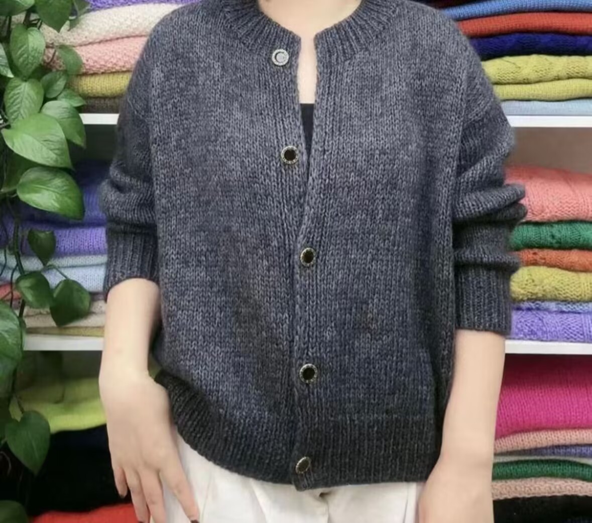 织圆领平针开衫 花型 粗毛线 羊驼绒线，一团2两