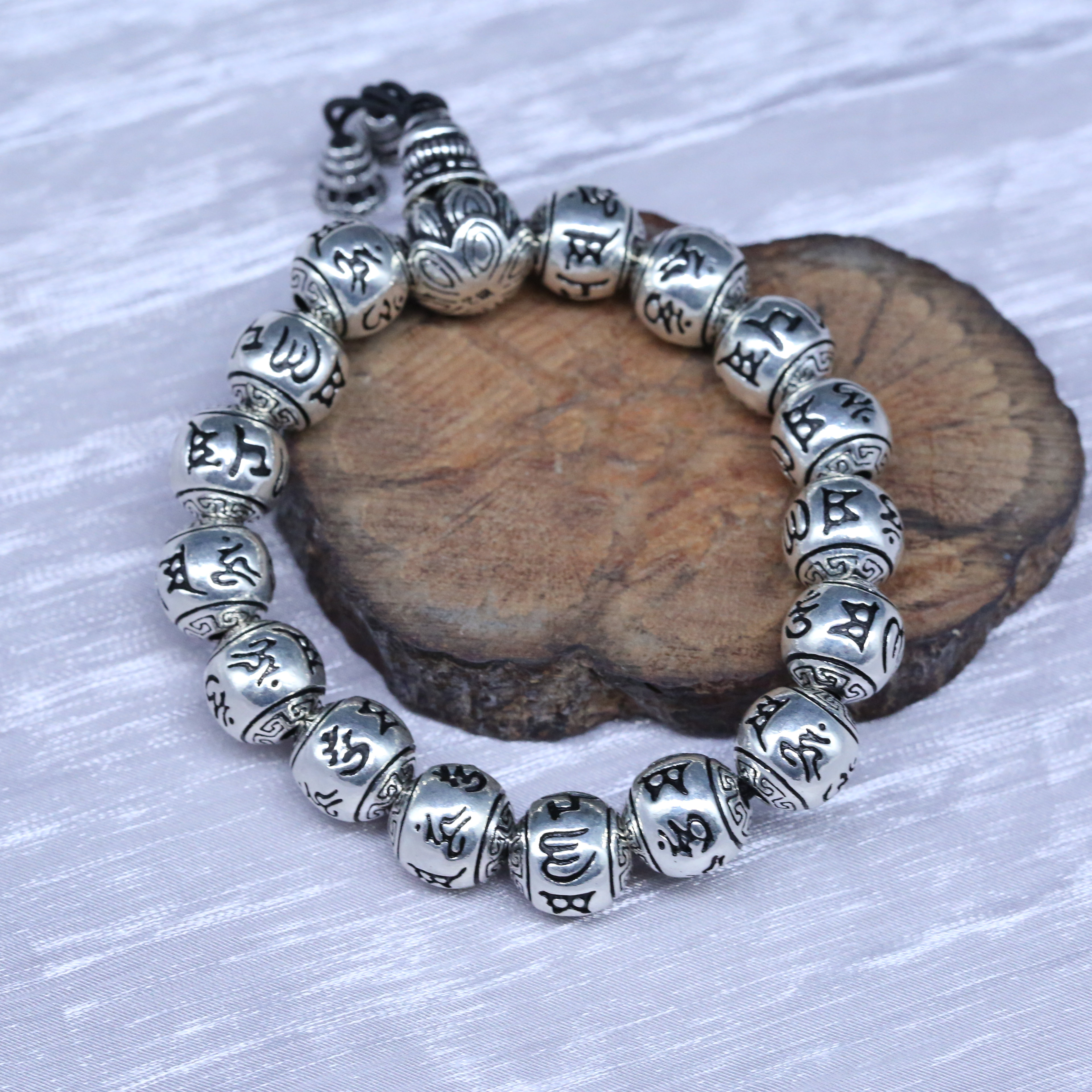 足银手链 六字真真纯银珠手链手串