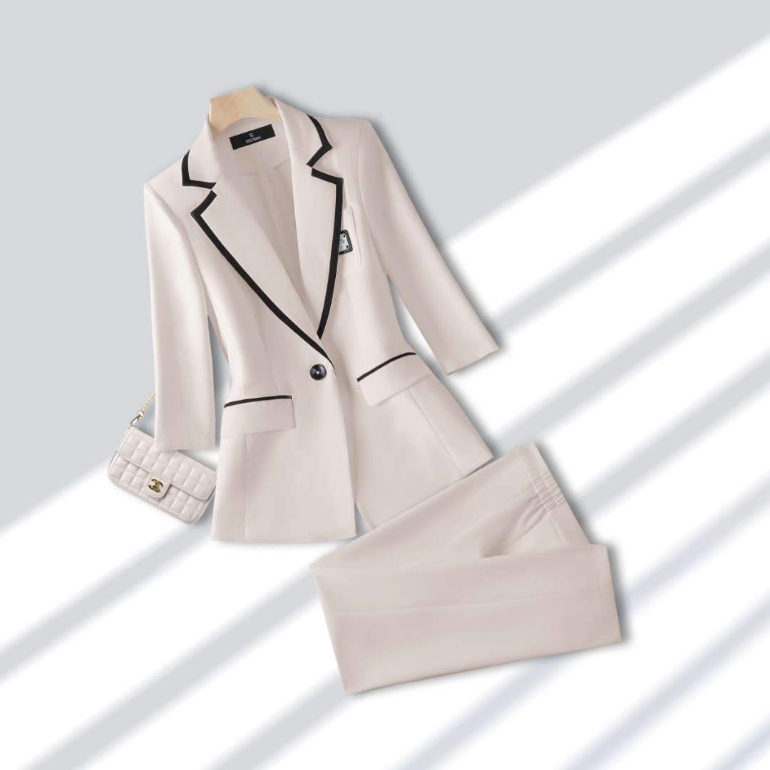 【88395套装-YR】职业西装套装女2023夏季时尚气质纯色西服两件套