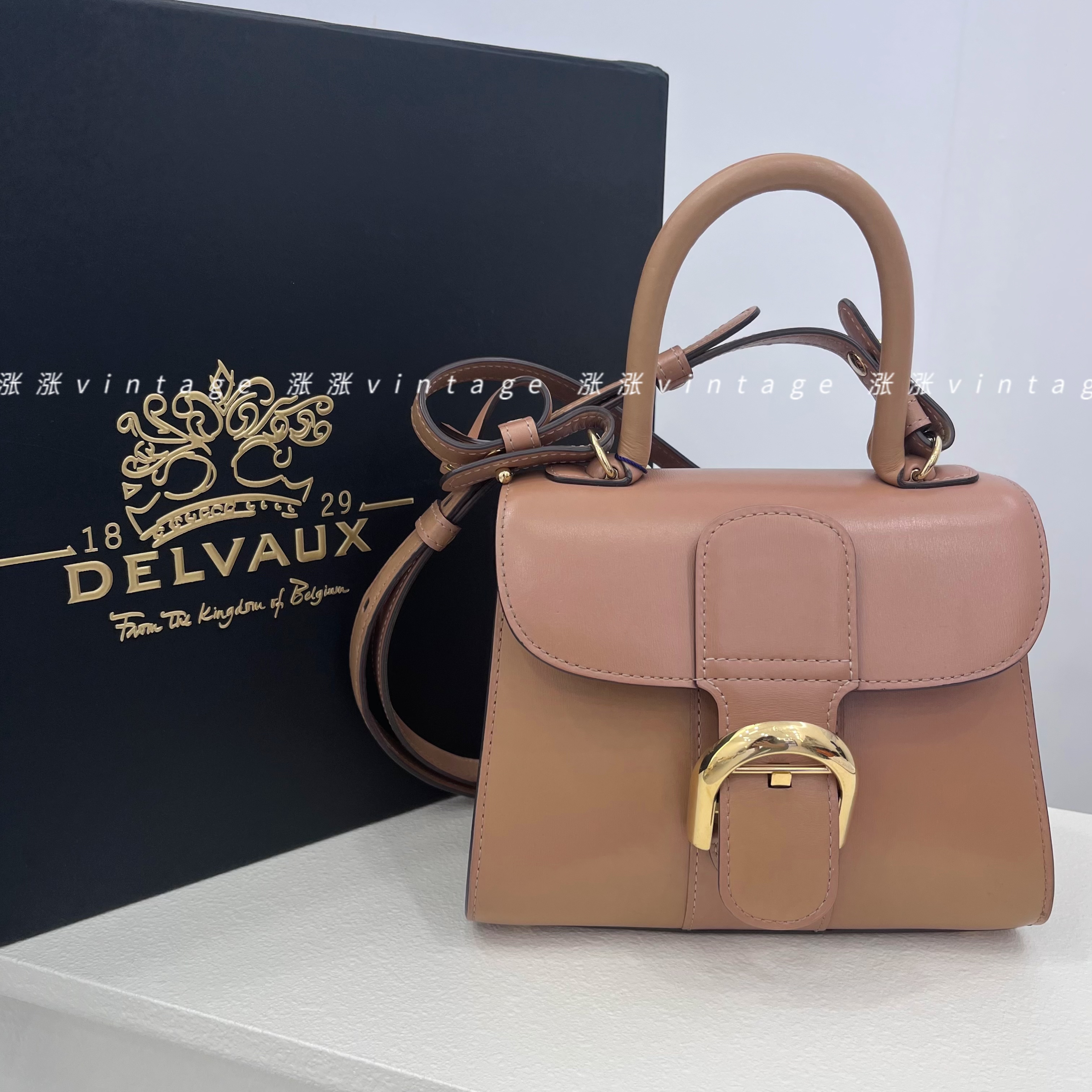 99新 Delvaux/德尔沃 Boxcal奶茶色单肩手提包