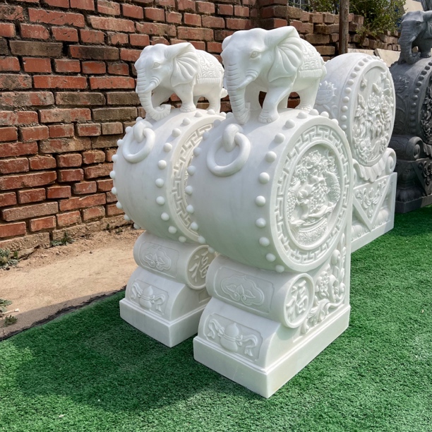 石雕大象门墩抱鼓石汉白玉材质家用中式摆设