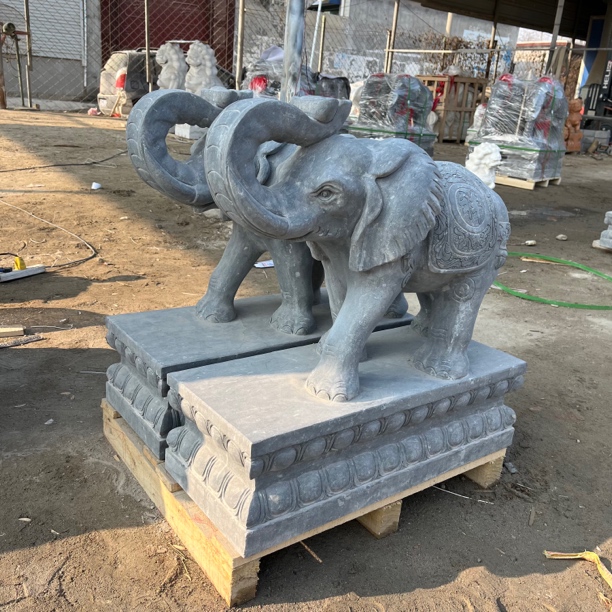 石雕大象青石材质象鼻子朝上门口摆件手工雕刻