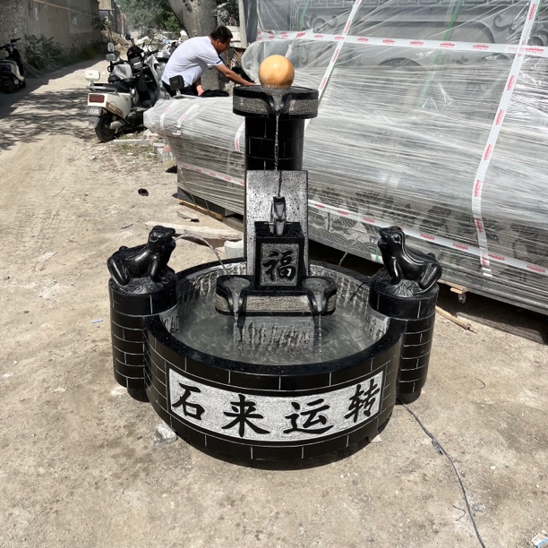 石雕旋转流水摆件青石材质工艺品摆件家用石来运转大型手工酒店