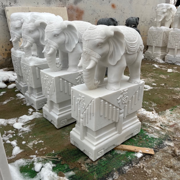 石雕大象门口摆件工艺品材质泰国象玄关动物中式摆设白瓷陶瓷雕塑