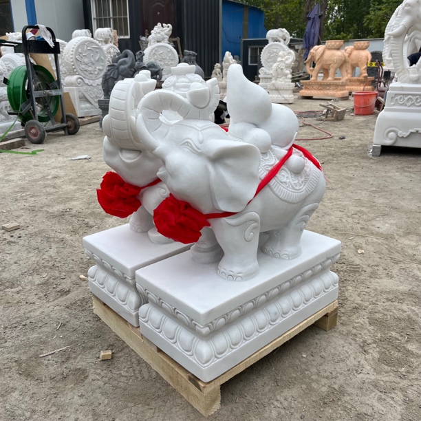 石雕大象汉白玉材质门口摆件创意雕塑中式