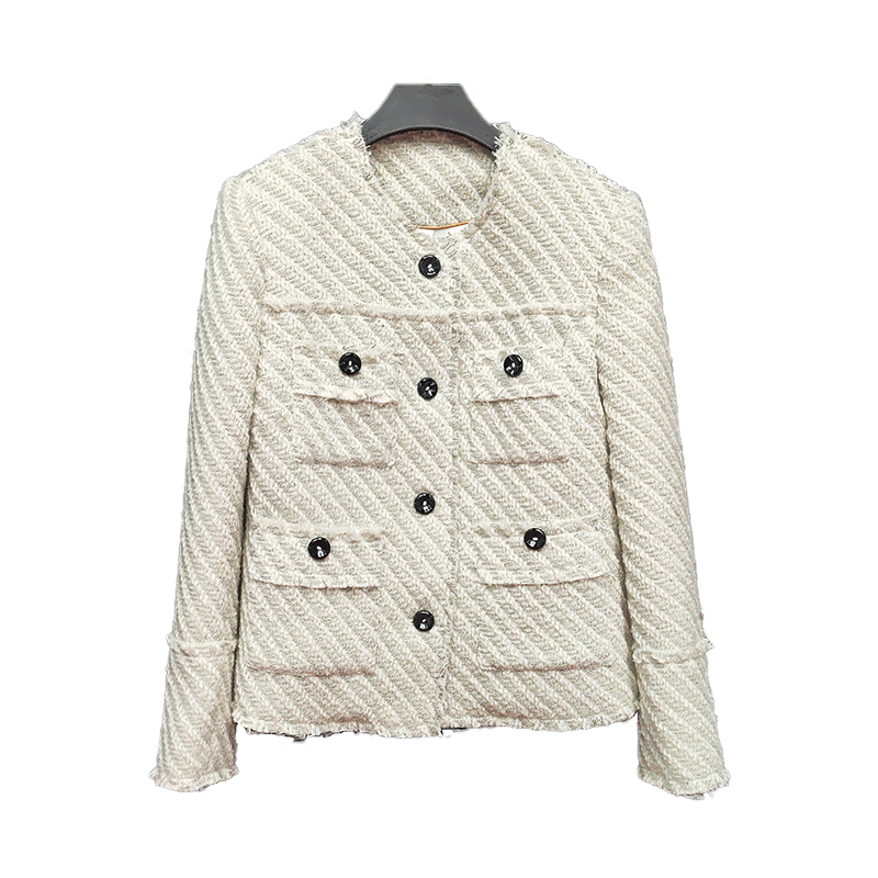 小香风短款时尚粗花呢羽绒内胆重工灰白色斜纹小香羽绒外套A60685