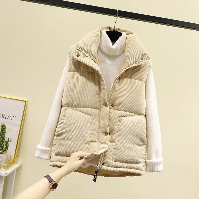 新款灯芯绒马甲2024新款短款秋冬季加厚马夹女士羽绒羽绒衣坎肩