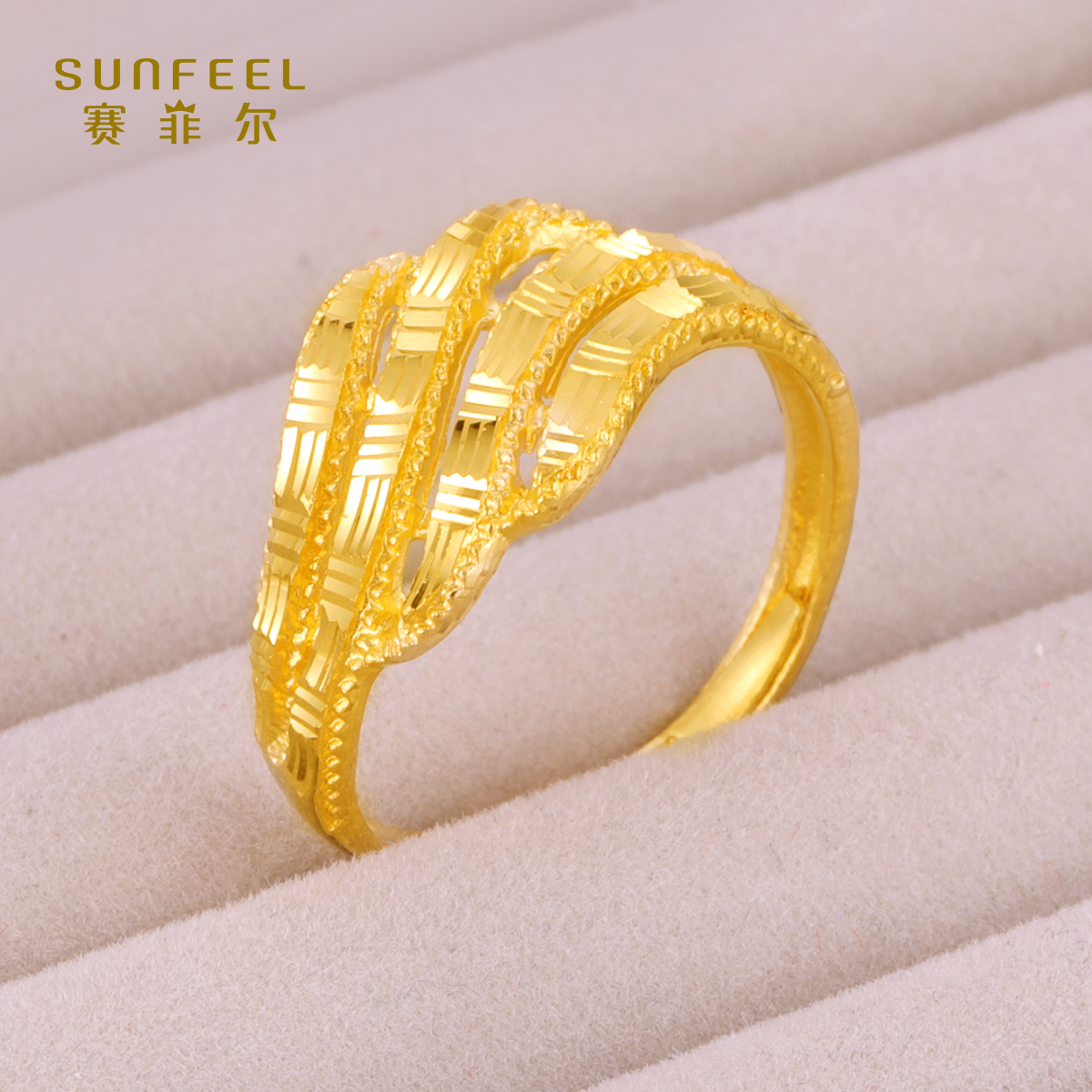 SUNFEEL/赛菲尔【十七店】足金水波纹四排戒指HJ050298