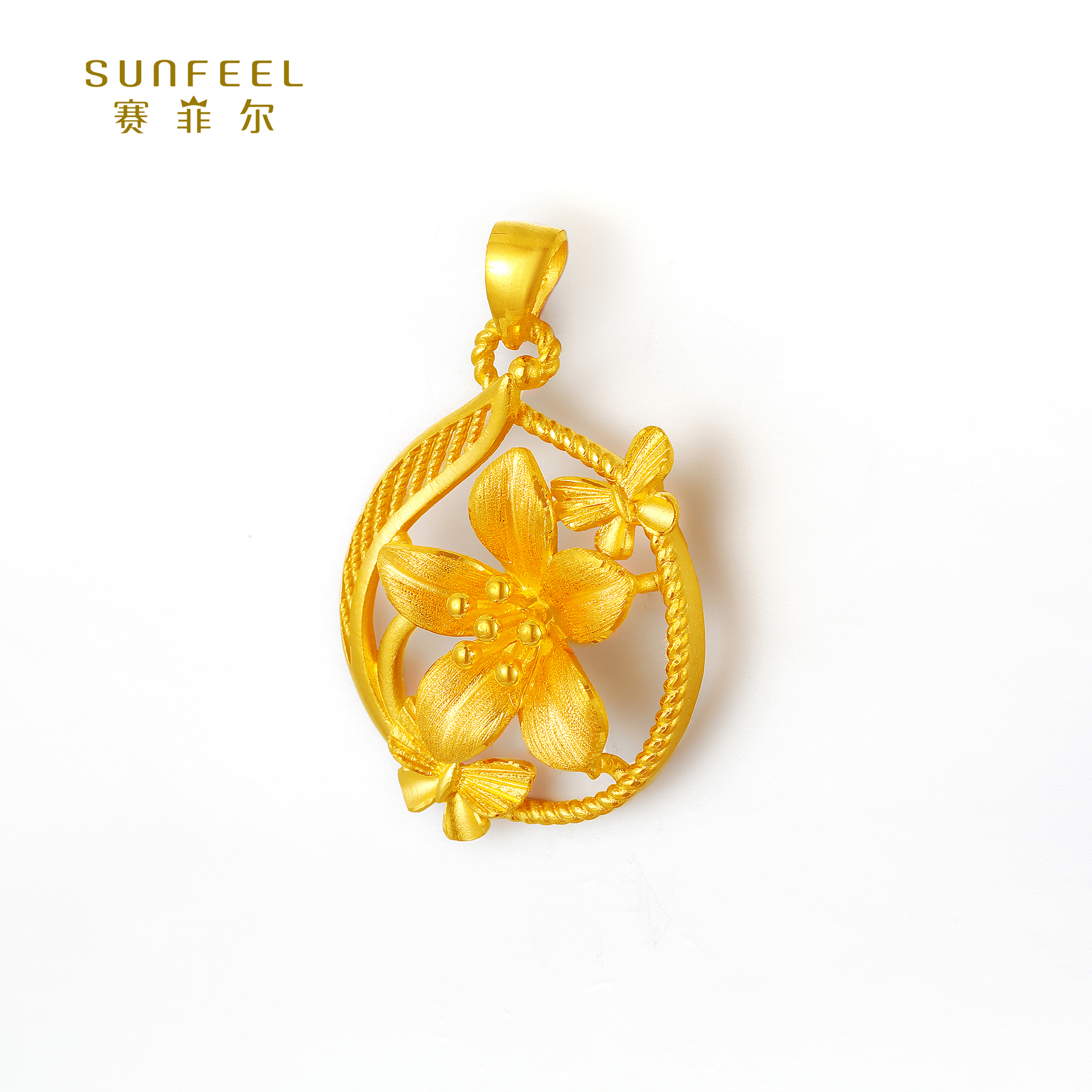 SUNFEEL/赛菲尔【二十二店】足金东方花悦艺术花头吊坠HD38051633