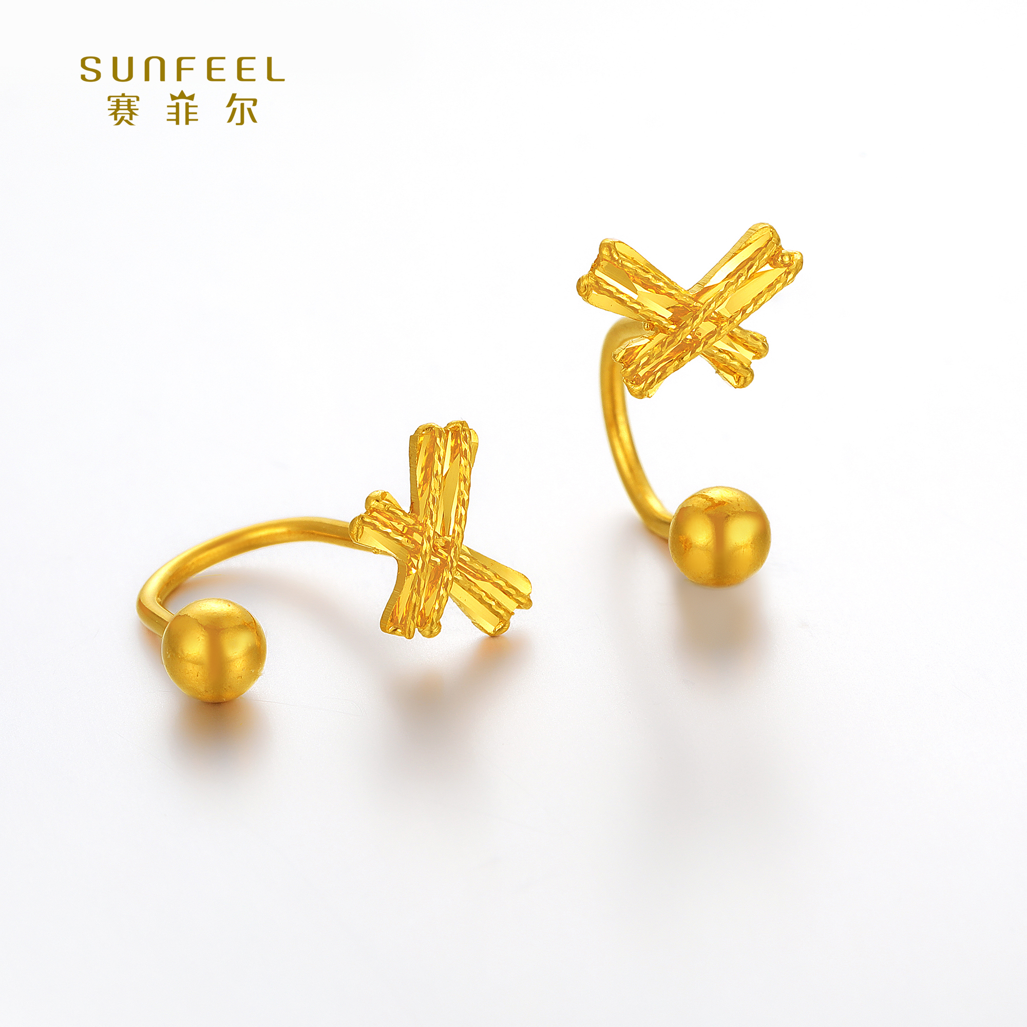SUNFEEL/赛菲尔【优选店】足金5G蝴蝶结U型耳钉5GE00362